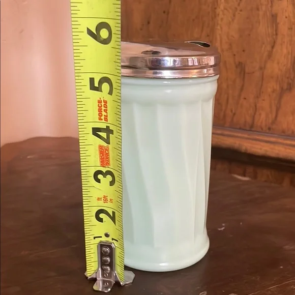 Vintage Jadeite Green Glass Canister Sugar Pourwith Silver Lid